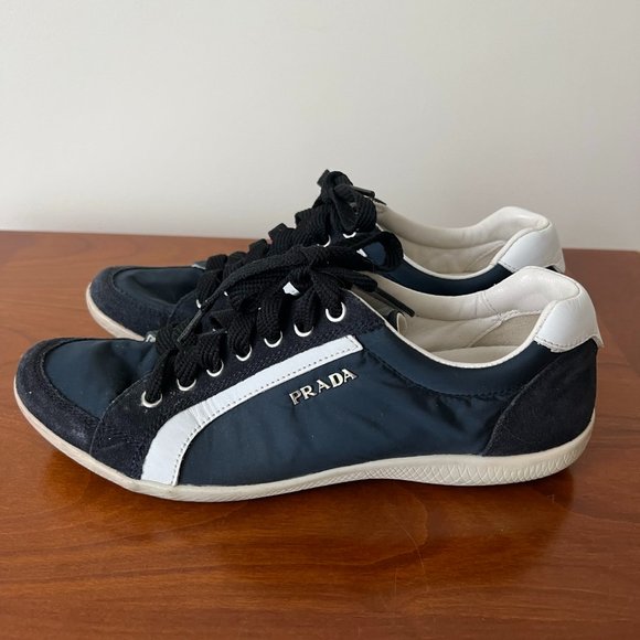 Navy Blue Nylon and Suede Prada Sneakers with Navy Laces Size EU 37 - Picture 1 of 7